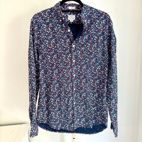 Men’s J.Crew Floral Print Organic Cotton Slim Fit Collared Shirt, Medium - Picture 1 of 4